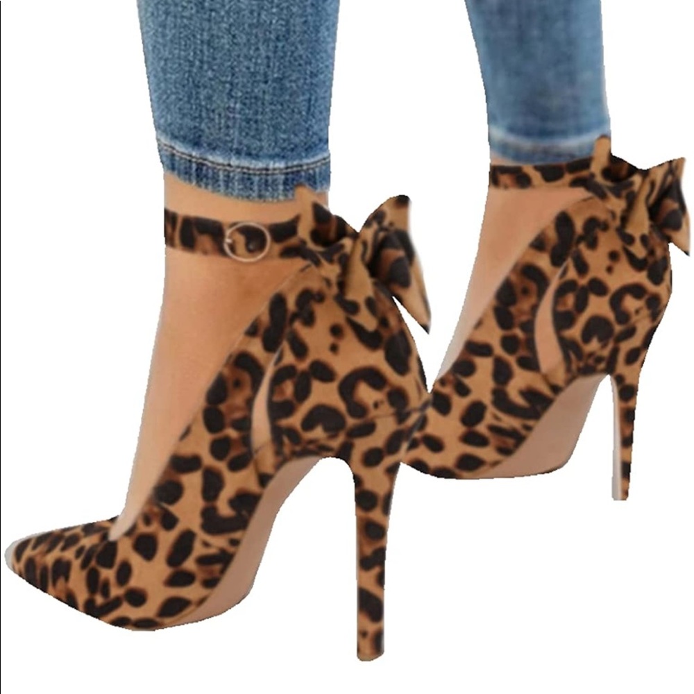 Women's Leopard COLORED Ankle Strap Bow Dress Shoes *NWT*
